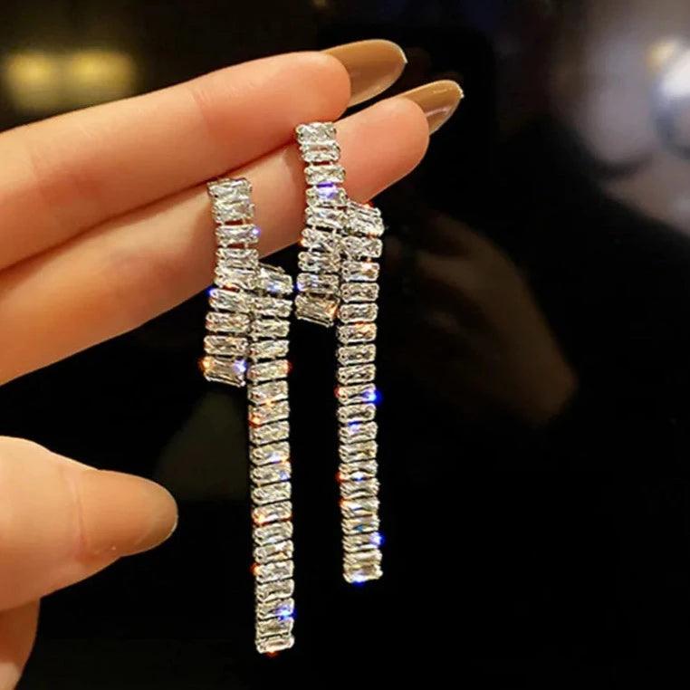 Elegant RV136 Long Bowknot Drop Earrings: Shiny Crystal Fashion Jewelry Charm - Touchy Style