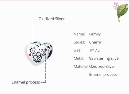 Family Heart Shape 925 Sterling Silver Pendant Charm Jewelry PCJWOS25 Without Chain - Touchy Style .