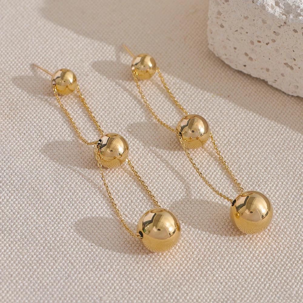 Fashion Double-Layer Metal Ball Long Earrings Charm Jewelry XYS0229 - Touchy Style