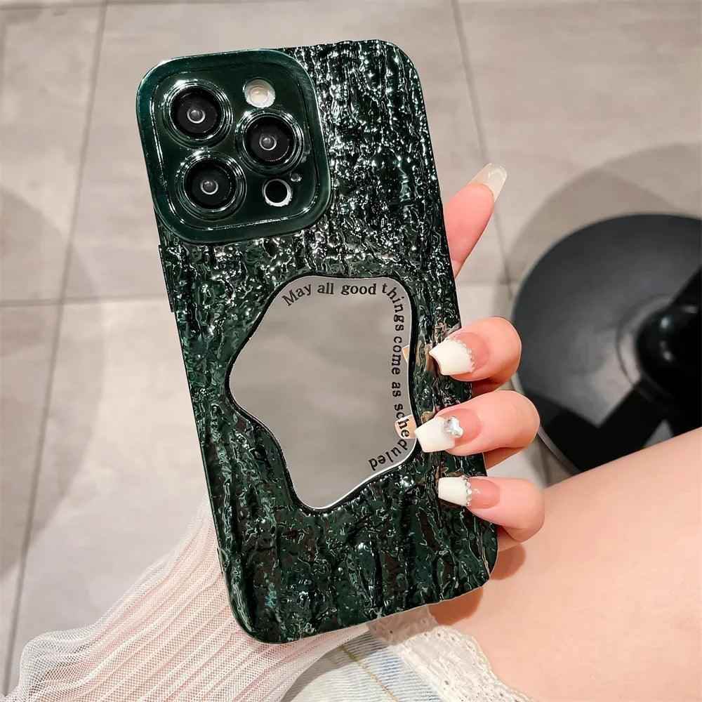 Fashion Plating Rock Cute Phone Cases For iPhone 15 14 Pro Max 13 12 11 - With Makeup Mirror - Touchy Style
