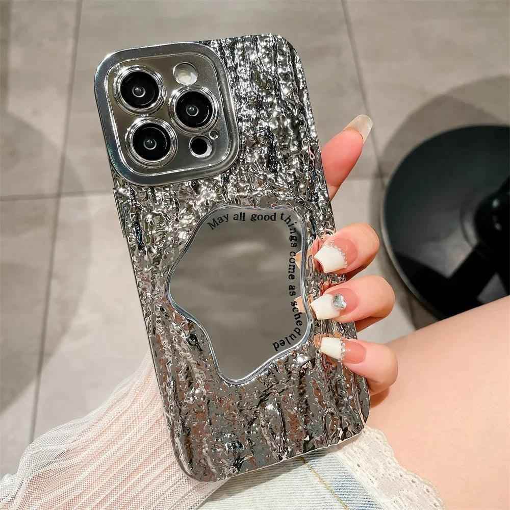 Fashion Plating Rock Cute Phone Cases For iPhone 15 14 Pro Max 13 12 11 - With Makeup Mirror - Touchy Style .