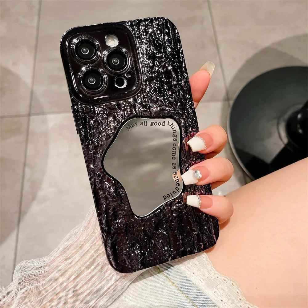 Fashion Plating Rock Cute Phone Cases For iPhone 15 14 Pro Max 13 12 11 - With Makeup Mirror - Touchy Style .