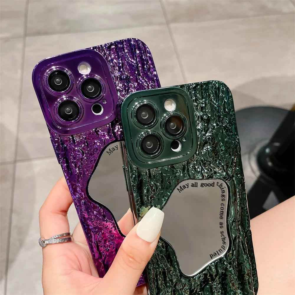 Fashion Plating Rock Cute Phone Cases For iPhone 15 14 Pro Max 13 12 11 - With Makeup Mirror - Touchy Style
