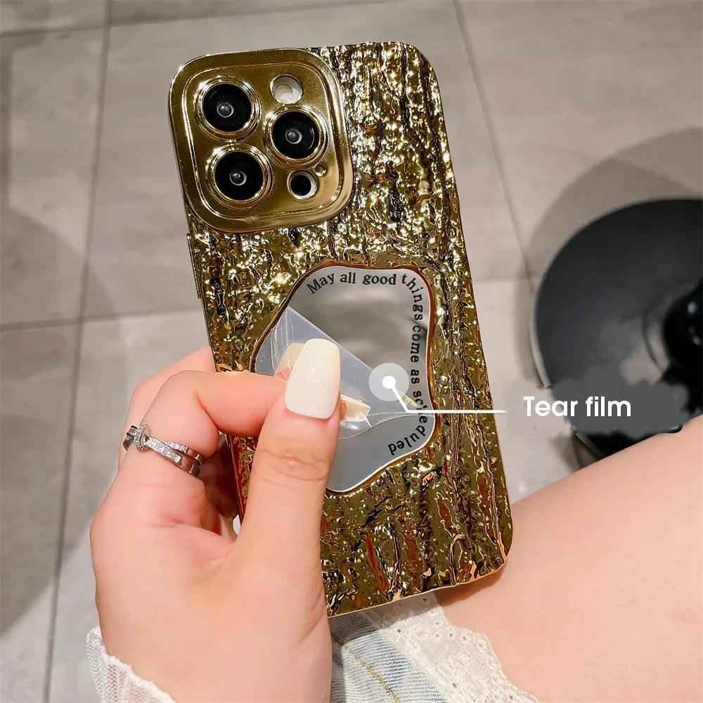 Fashion Plating Rock Cute Phone Cases For iPhone 15 14 Pro Max 13 12 11 - With Makeup Mirror - Touchy Style .