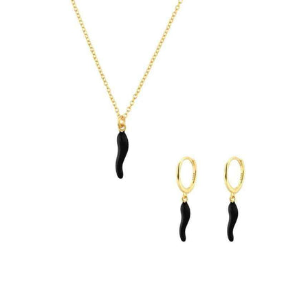 Fashionable Gold Chili Pendant Earrings and Necklace Set with Red Enamel Accents Charm Jewelry - Touchy Style