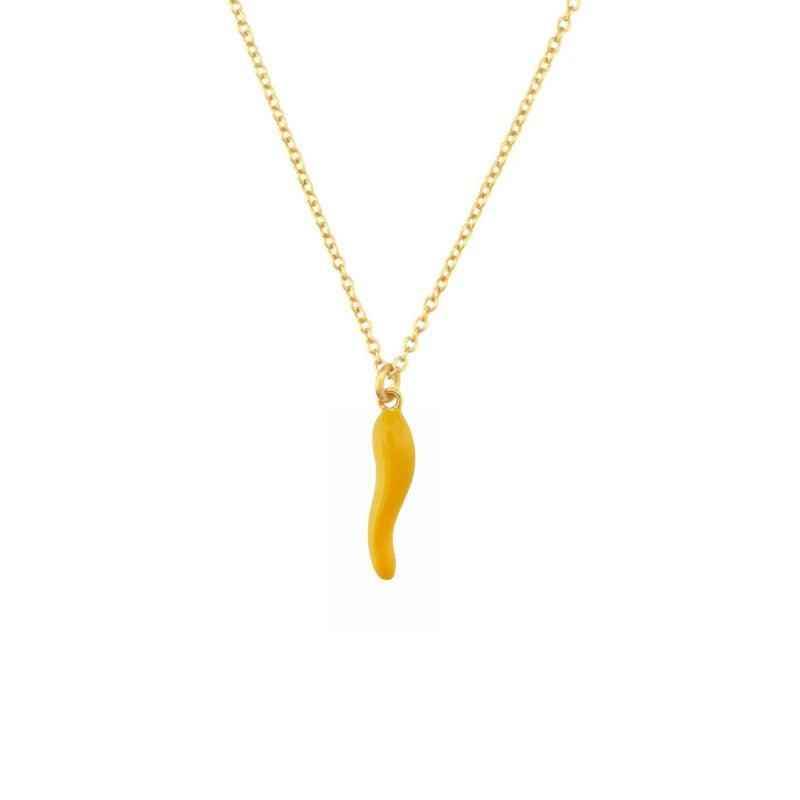 Fashionable Gold Chili Pendant Earrings and Necklace Set with Red Enamel Accents Charm Jewelry - Touchy Style