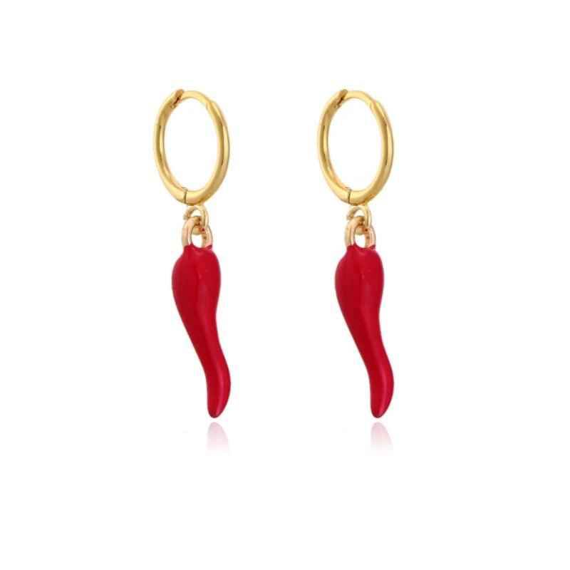 Fashionable Gold Chili Pendant Earrings and Necklace Set with Red Enamel Accents Charm Jewelry - Touchy Style .