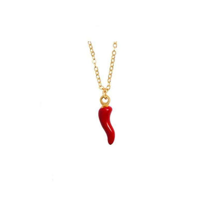 Fashionable Gold Chili Pendant Earrings and Necklace Set with Red Enamel Accents Charm Jewelry - Touchy Style
