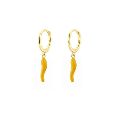 Fashionable Gold Chili Pendant Earrings and Necklace Set with Red Enamel Accents Charm Jewelry - Touchy Style