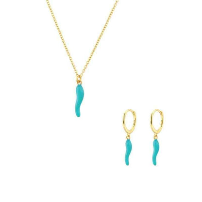 Fashionable Gold Chili Pendant Earrings and Necklace Set with Red Enamel Accents Charm Jewelry - Touchy Style