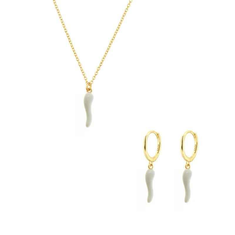 Fashionable Gold Chili Pendant Earrings and Necklace Set with Red Enamel Accents Charm Jewelry - Touchy Style