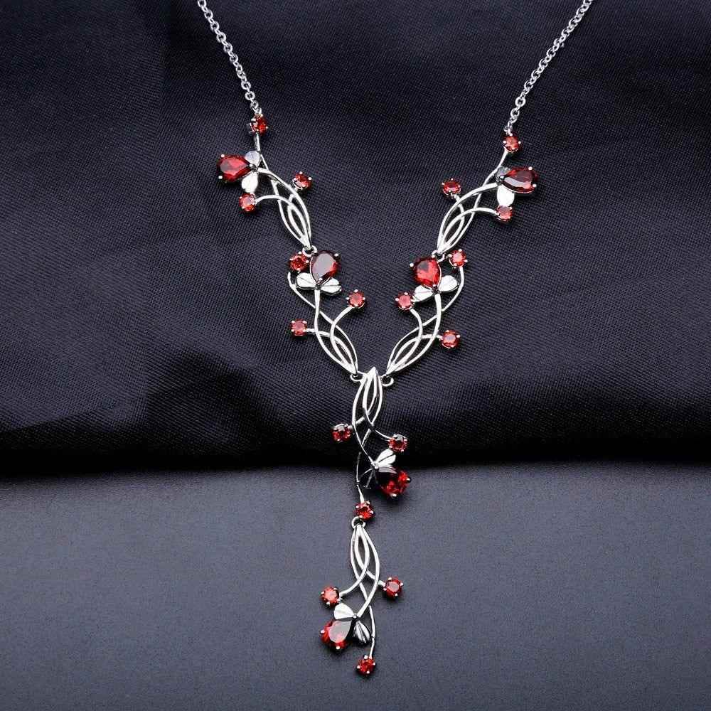 FB257 925 Sterling Silver Red Garnet Gemstone Necklace Charm Jewelry - Touchy Style .