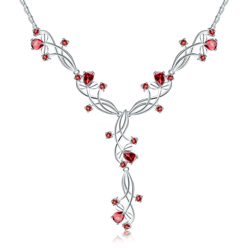 FB257 925 Sterling Silver Red Garnet Gemstone Necklace Charm Jewelry - Touchy Style .