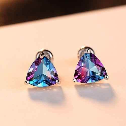 FB305 Irregular Purple Geometric 925 Sterling Silver Earrings Charm Jewelry - Touchy Style