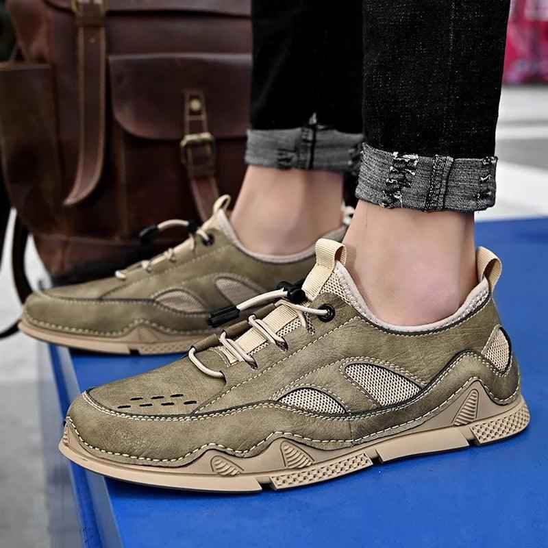 FC153 Outdoor Leather Breathable Men s Casual Shoes Khaki 7