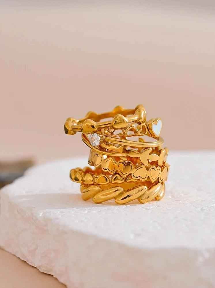 Finger Ring Charm Jewelry - Stainless Steel - Heart Geometric - TSJ46 - Touchy Style