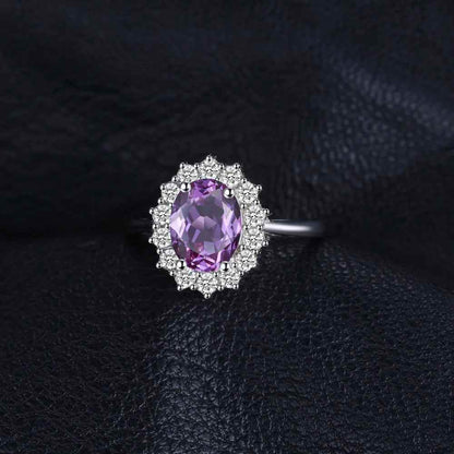 Finger Rings Charm Jewelry - Diana Amethyst Halo Ring in 925 Sterling Silver - TSJ70 - Touchy Style