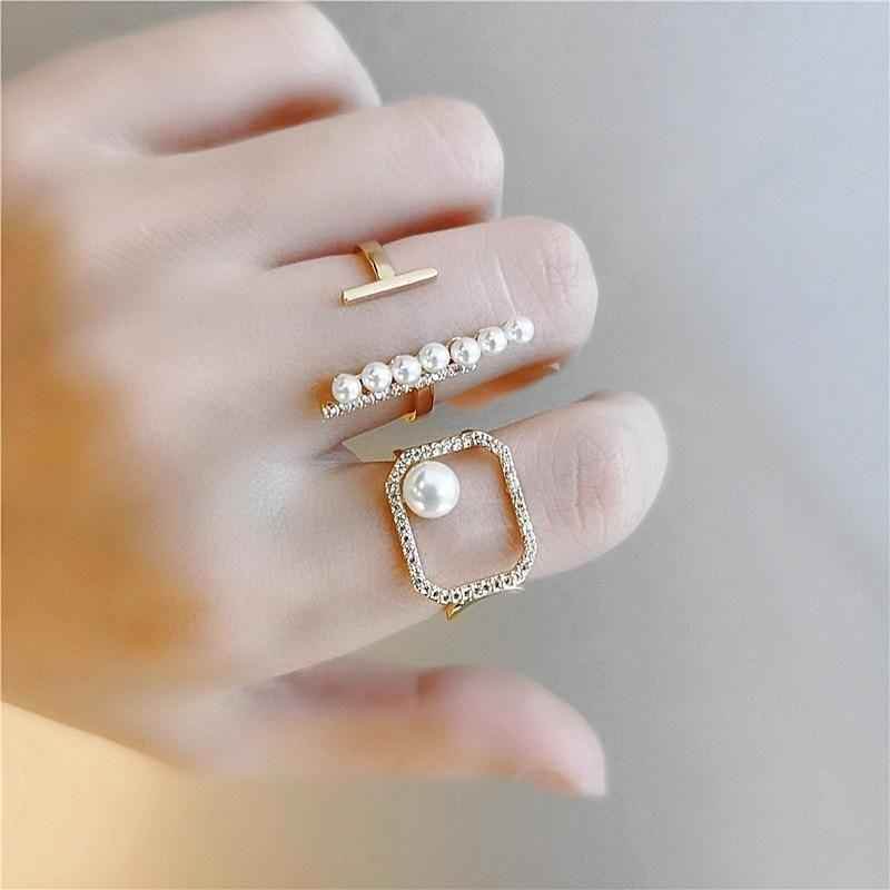 Finger Rings Charm Jewelry Fashion Pearl Bar Geometric Pattern - Touchy Style .