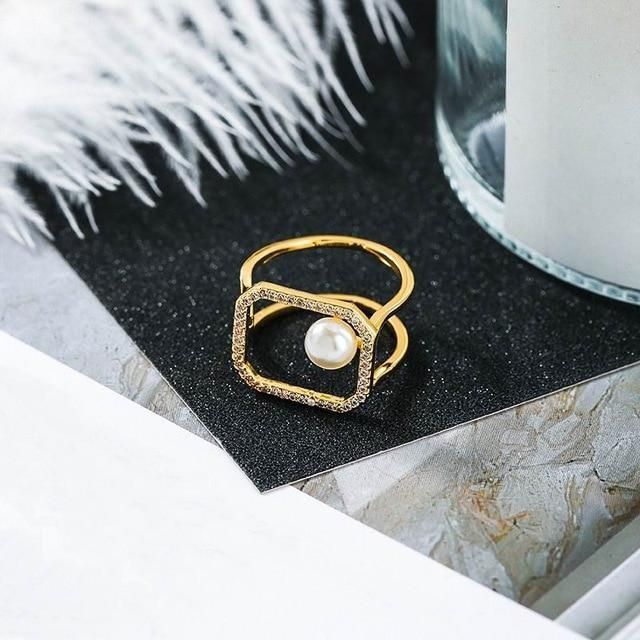 Finger Rings Charm Jewelry Fashion Pearl Bar Geometric Pattern - Touchy Style .
