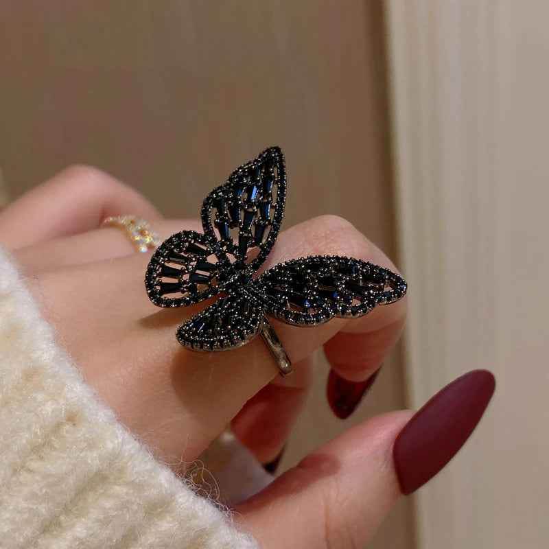 Finger Rings Charm Jewelry Mysterious Black Crystal Butterfly XYS100 - Touchy Style