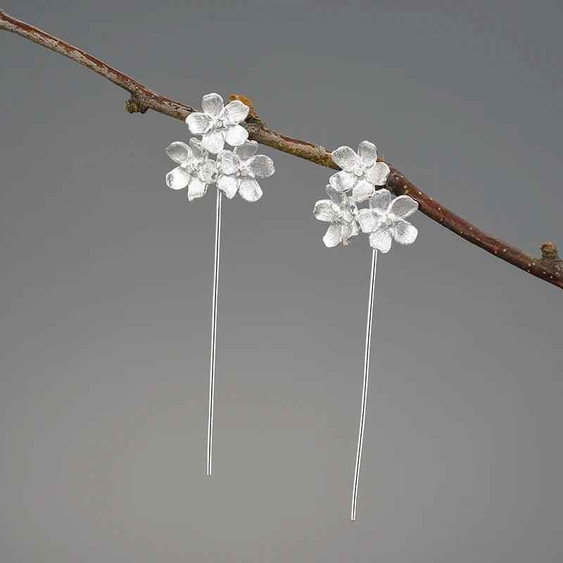 Floral Charm Jewelry: LFJB0257 Long Drop Earring in 925 Sterling Silver - Touchy Style