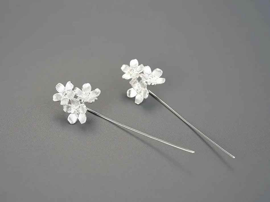 Floral Charm Jewelry: LFJB0257 Long Drop Earring in 925 Sterling Silver - Touchy Style .