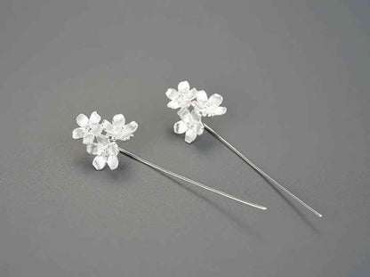 Floral Charm Jewelry: LFJB0257 Long Drop Earring in 925 Sterling Silver - Touchy Style
