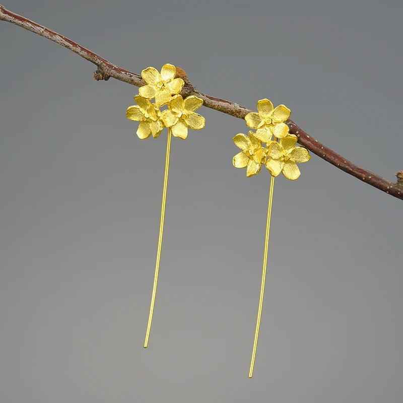 Floral Charm Jewelry: LFJB0257 Long Drop Earring in 925 Sterling Silver - Touchy Style