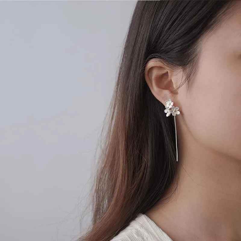 Floral Charm Jewelry: LFJB0257 Long Drop Earring in 925 Sterling Silver - Touchy Style