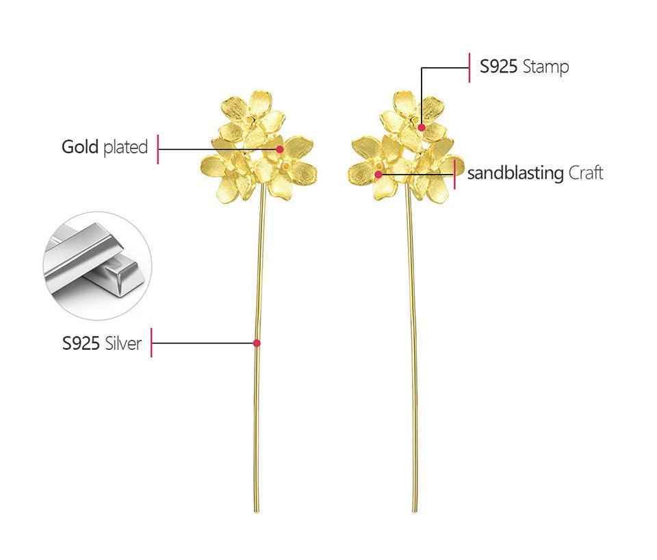 Floral Charm Jewelry: LFJB0257 Long Drop Earring in 925 Sterling Silver - Touchy Style