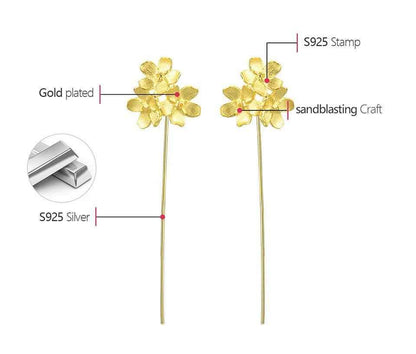 Floral Charm Jewelry: LFJB0257 Long Drop Earring in 925 Sterling Silver - Touchy Style