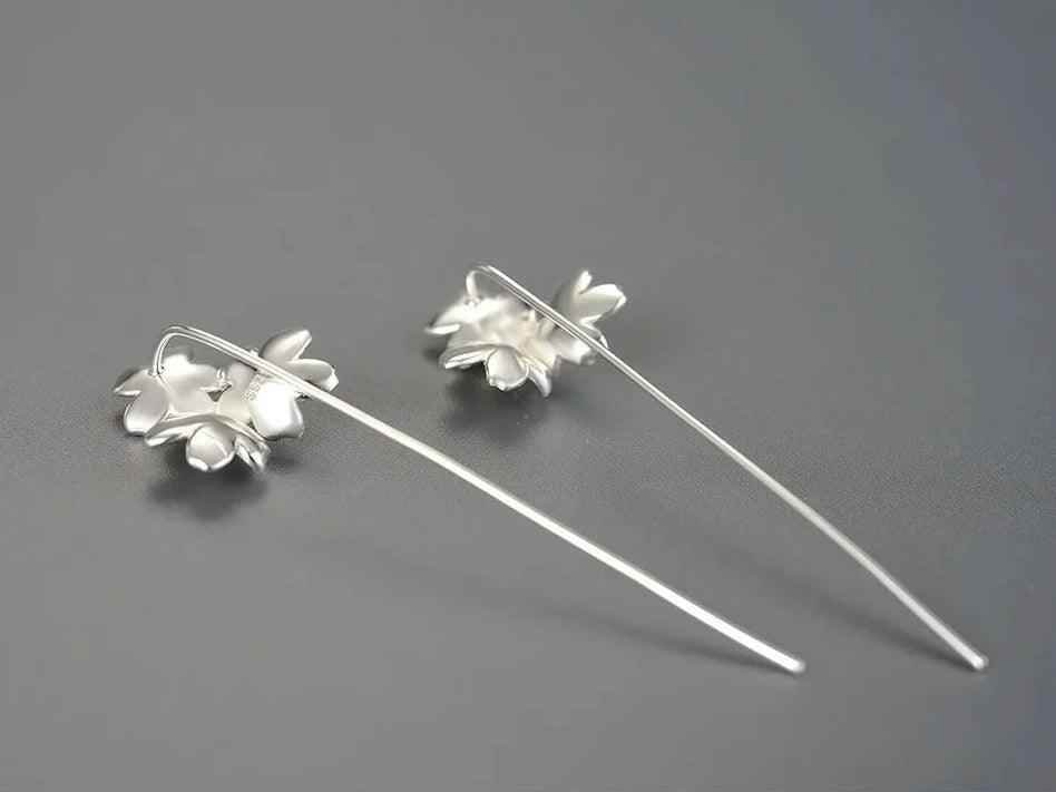 Floral Charm Jewelry: LFJB0257 Long Drop Earring in 925 Sterling Silver - Touchy Style .