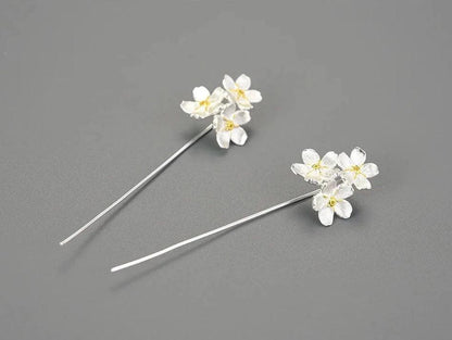 Floral Charm Jewelry: LFJB0257 Long Drop Earring in 925 Sterling Silver - Touchy Style .