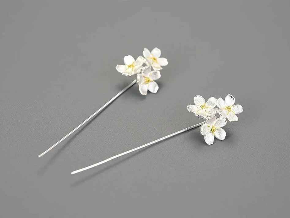 Floral Charm Jewelry: LFJB0257 Long Drop Earring in 925 Sterling Silver - Touchy Style .