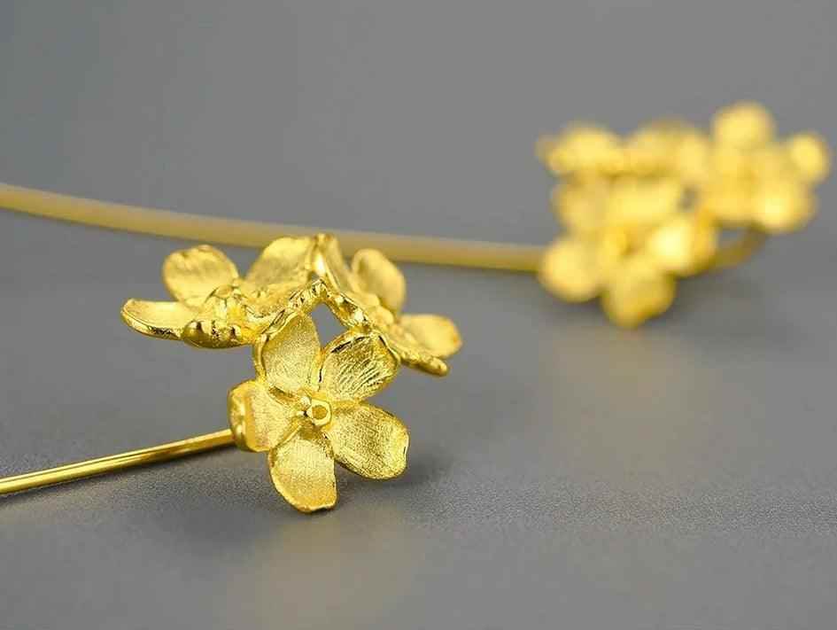 Floral Charm Jewelry: LFJB0257 Long Drop Earring in 925 Sterling Silver - Touchy Style
