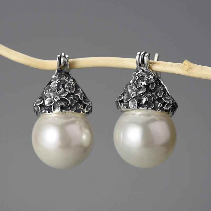 Flower Pearl Earring Charm Jewelry - 925 Sterling Silver LFJB0268 - Touchy Style
