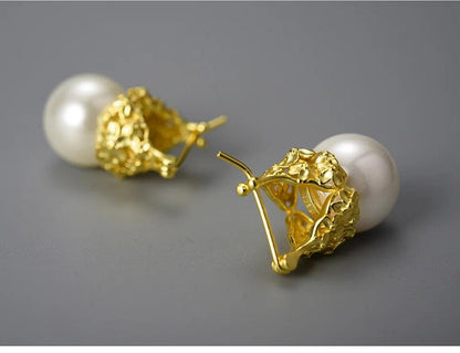 Flower Pearl Earring Charm Jewelry - 925 Sterling Silver LFJB0268 - Touchy Style .