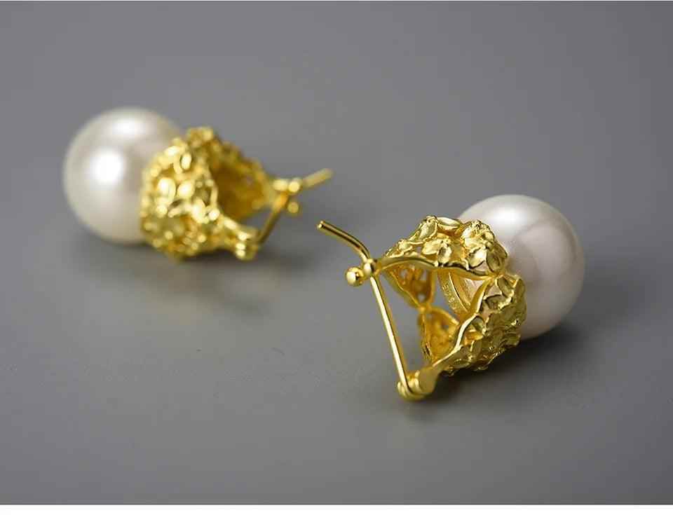Flower Pearl Earring Charm Jewelry - 925 Sterling Silver LFJB0268 - Touchy Style