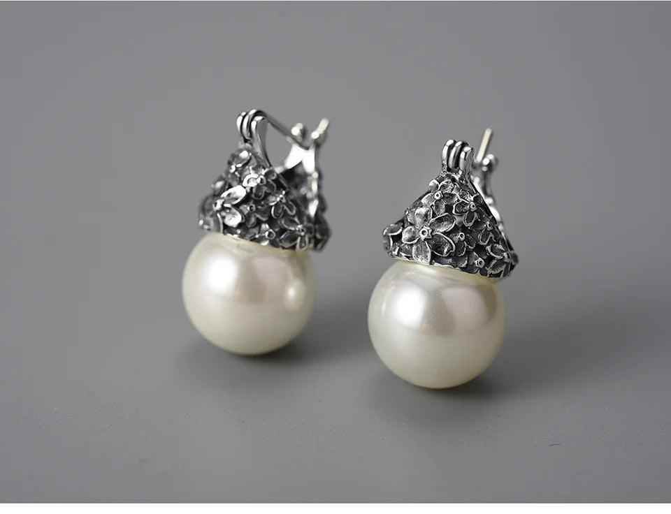 Flower Pearl Earring Charm Jewelry - 925 Sterling Silver LFJB0268 - Touchy Style .