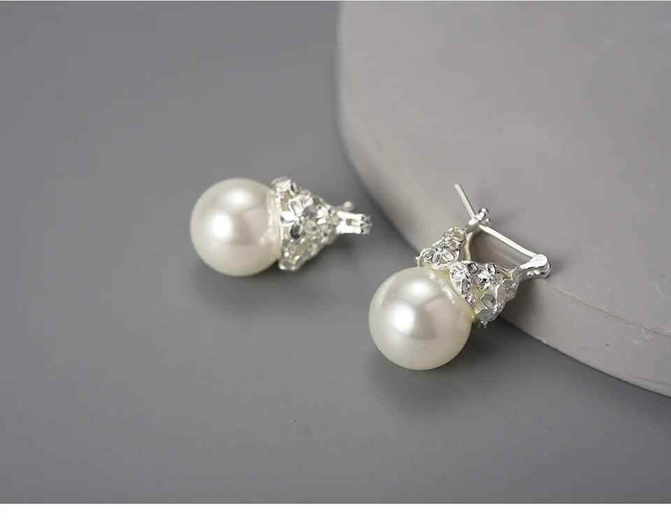 Flower Pearl Earring Charm Jewelry - 925 Sterling Silver LFJB0268 - Touchy Style .