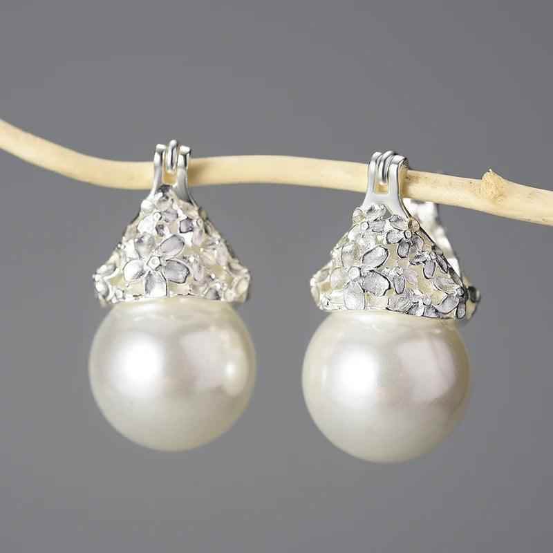 Flower Pearl Earring Charm Jewelry - 925 Sterling Silver LFJB0268 - Touchy Style