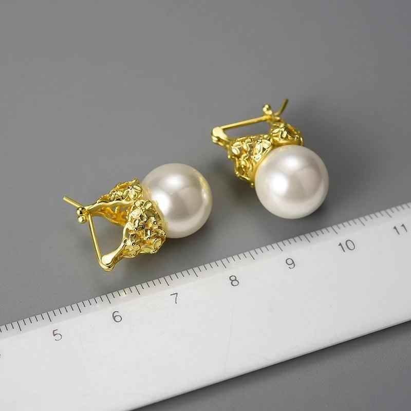 Flower Pearl Earring Charm Jewelry - 925 Sterling Silver LFJB0268 - Touchy Style .