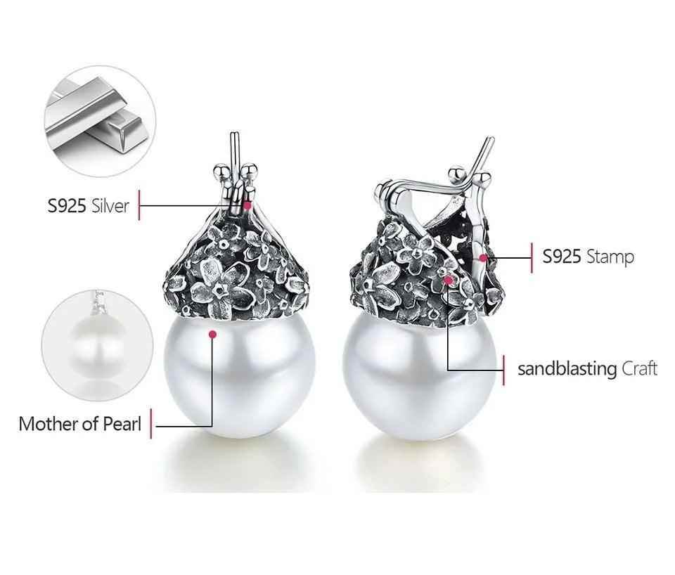 Flower Pearl Earring Charm Jewelry - 925 Sterling Silver LFJB0268 - Touchy Style