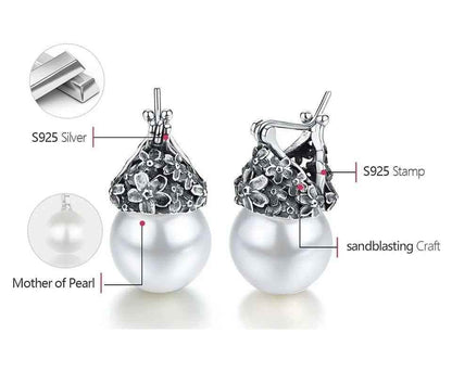Flower Pearl Earring Charm Jewelry - 925 Sterling Silver LFJB0268 - Touchy Style