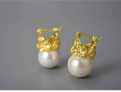 Flower Pearl Earring Charm Jewelry - 925 Sterling Silver LFJB0268 - Touchy Style