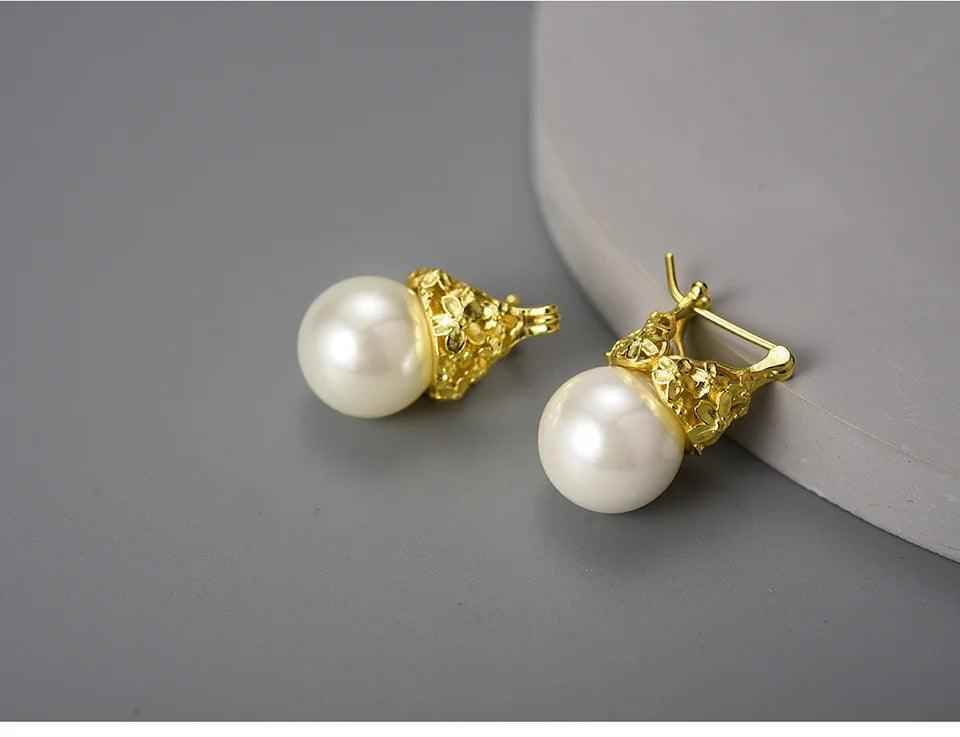 Flower Pearl Earring Charm Jewelry - 925 Sterling Silver LFJB0268 - Touchy Style