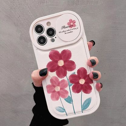 Flower Push Pull Camera Lens Protective Cute Phone Cases For iPhone 14 Pro Max 13 12 11 Pro Max - Touchy Style .