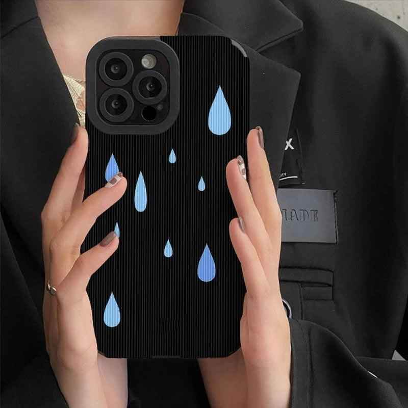 For iPhone 14, 13, 12, 11 Pro Max, 14 Plus, X, XR, XS Max, 7, 8 Plus, 12, and 13 Mini – Simple Raindrop Pattern Black Cute Phone Case - Touchy Style .