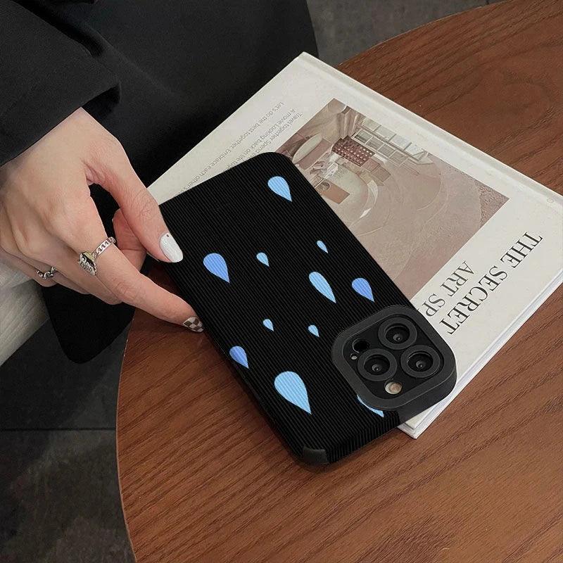 For iPhone 14, 13, 12, 11 Pro Max, 14 Plus, X, XR, XS Max, 7, 8 Plus, 12, and 13 Mini – Simple Raindrop Pattern Black Cute Phone Case - Touchy Style .