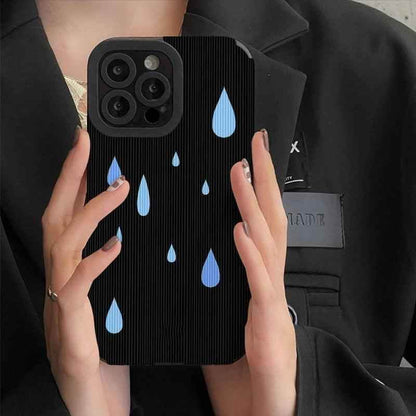 For iPhone 14, 13, 12, 11 Pro Max, 14 Plus, X, XR, XS Max, 7, 8 Plus, 12, and 13 Mini – Simple Raindrop Pattern Black Cute Phone Case - Touchy Style